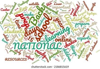 National Back To School Prep Day 15 August Word Cloud In Vector Art Creative Colourful White Back Ground