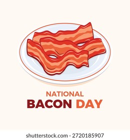 Ilustración vectorial de afiches del Día Nacional del Tocino. Tocino frito en un Vector de icono de plato. Plantilla para el fondo, Anuncio, tarjeta. 30 de diciembre