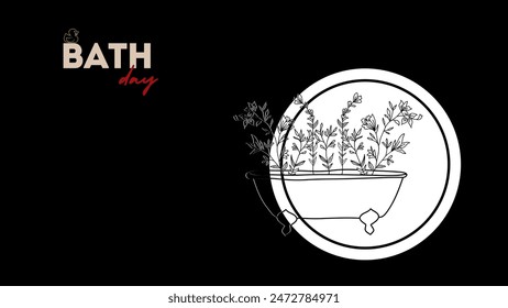 National Bath Day event banner. Illustration of someone bathing in a bathtub full of foam, with bold text on green background to celebrate on Jun 14