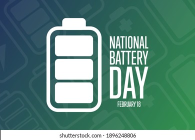 National Battery Day. February 18. Holiday concept. Template for background, banner, card, poster with text inscription. Vector EPS10 illustration