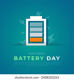 National Battery Day Paper cut style Vector Design Illustration for Background, Poster, Banner, Advertising, Greeting Card