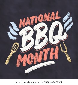 National BBQ month. Vector handwritten chalkboard sign.