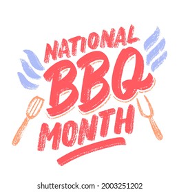 National BBQ month. Vector handwritten sign.