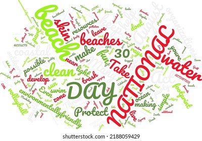 National Beach Day 30 August Word Cloud In Vector Art Creative Colourful White Back Ground