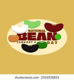 National Bean Day to celebrate on January 6th. Bold text with various beans on beige background.