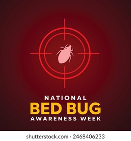 In: National Bed Bug Awareness Week. Bug- und Zielsymbol. Ideal für Karten, Banner, Poster, Social Media und mehr. Roter Hintergrund. 