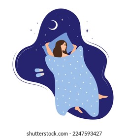 National Bed Month. World sleep day. Quality sleep, moon, stars - flat design