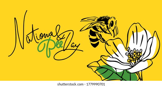 National Bee Day. Vector design. Outline style. Horizontal Format. Greeting card, banner, poster, for World Bee Day