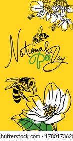 Día Nacional de la Abeja. Diseño de vectores. Estilo de esquema. Formato vertical. Tarjeta de saludo, cartel, afiche, para el Día Mundial de la Abeja.