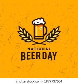 national beer day with Craft Beer glass and malt Brewery label logo design vector in trendy modern cartoon line style illustration. Liquor logo for pub and bar club