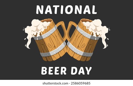 National beer day with Craft Beer wood glass and malt Brewery label logo design vector illustration. Liquor logo for pub and bar club