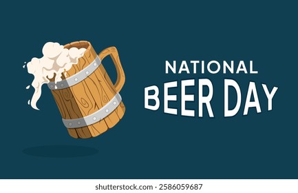 National beer day with Craft Beer wood glass and malt Brewery label logo design vector illustration. Liquor logo for pub and bar club