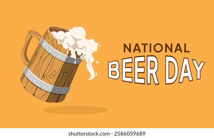 National beer day with Craft Beer wood glass and malt Brewery label logo design vector illustration. Liquor logo for pub and bar club