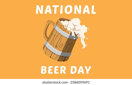 National beer day with Craft Beer wood glass and malt Brewery label logo design vector illustration. Liquor logo for pub and bar club