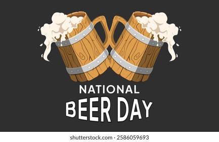 National beer day with Craft Beer wood glass and malt Brewery label logo design vector illustration. Liquor logo for pub and bar club