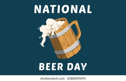 National beer day with Craft Beer wood glass and malt Brewery label logo design vector illustration. Liquor logo for pub and bar club