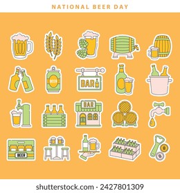 National beer day sticker icon collection in cute design style	
