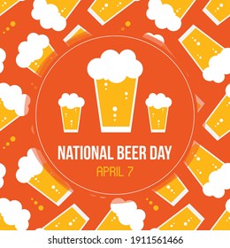 National Beer Day vector card, illustration with glass of lager and beer pattern background.

