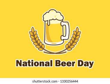 National Beer Day vector. Glass of beer vector illustration. Beer with malt wreath. Important day. American holiday