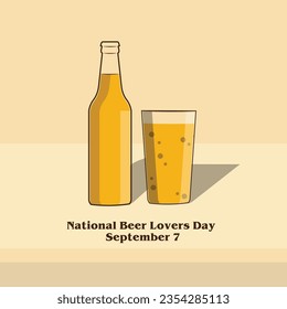 National Beer Lovers Day vector. Full dewy glass of beer with foam vector. Beer bottle silhouette icon. Beer Lovers Day Poster, September 7
