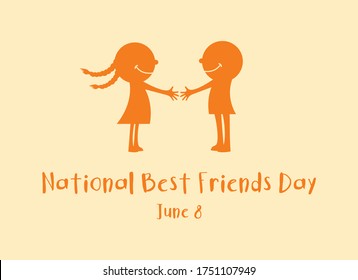 National Best Friends Day vector. Boy and girl friendship vector. Cute couple kids silhouette icon vector. Best Friends Day Poster, June 8. Important day