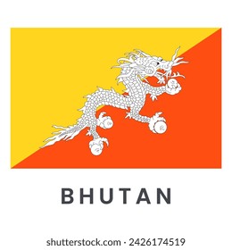 National Bhutan flag isolated on white background.