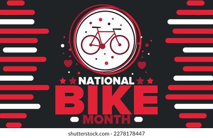 National Bike Month. Celebrated annual in May in United States. Bicycle concept. Healthy and active lifestyle. Sports or hobby. Poster, card, banner and background. Vector illustration