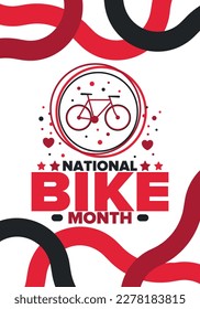 National Bike Month. Celebrated annual in May in United States. Bicycle concept. Healthy and active lifestyle. Sports or hobby. Poster, card, banner and background. Vector illustration