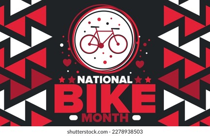 National Bike Month. Celebrated annual in May in United States. Bicycle concept. Healthy and active lifestyle. Sports or hobby. Poster, card, banner and background. Vector illustration