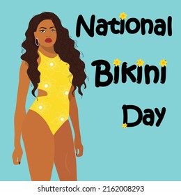 National Bikini Day. Holiday 5. Beautiful african american woman in bikini