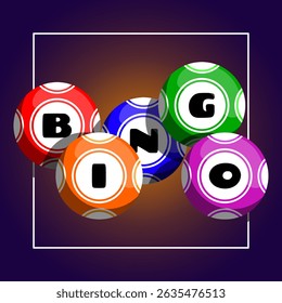National Bingo Day to celebrate on June 27th. Colorful bingo balls in frame on gradient background.