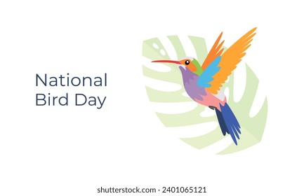 National Bird Day banner. January 5. Holiday concept. Hummingbird with text inscription. Vector flat illustration