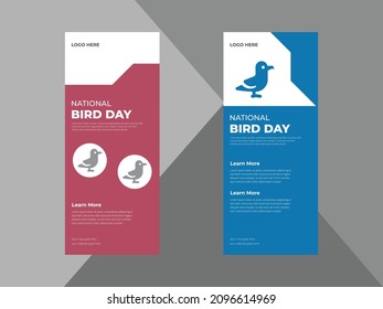 National Bird Day Celebration Roll up Banner, vector graphic of national bird day DL flye, X flyer, Bird Flyer Design Template.