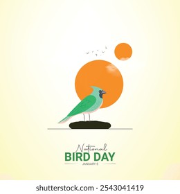 National Bird Day. Bird Day creative ads design Jan 5 . social media poster, vector, 3D illustration.