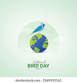 National Bird Day. Bird Day creative ads design Jan 5 . social media poster, vector, 3D illustration.