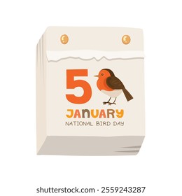 National bird day greeting card with cute robin