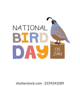 National bird day greeting card with cute quail