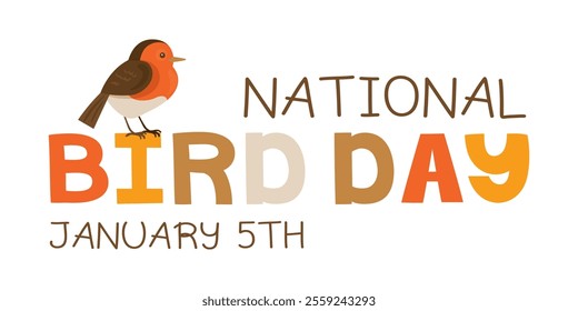 National bird day greeting card with cute robin