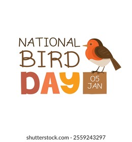 National bird day greeting card with cute robin