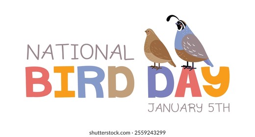 National bird day greeting card with cute quail