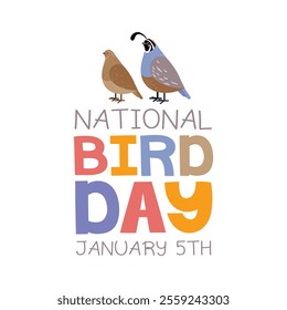 National bird day greeting card with cute quail