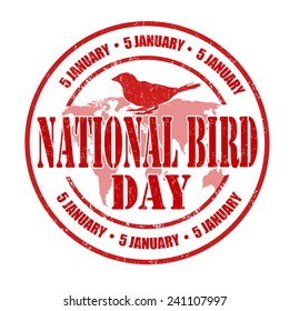 National bird day grunge rubber stamp on white, vector illustration