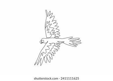 National Bird Day. One single line drawing of beauty parrot bird flying high over the sky stretching its wide wings. Mascot logo for bird conservation and breeding. Template for poster, banner, flyer