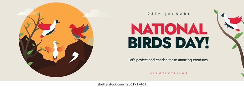 National Birds Day. 05th January Birds Day social media for social media awareness banner with birds flying.