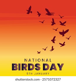 National Birds Day. 5th January awareness cover for birds life. Bird Life poster with colorful birds flying and trees