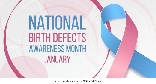 National Birth Defects Awareness Month Konzept. Banner mit rosafarbenem und blauem Farbbandbewusstsein und Text. Vektorgrafik.