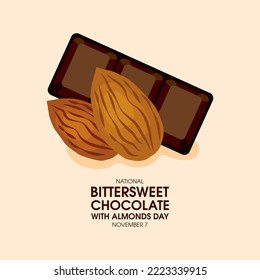 National Bittersweet Chocolate with Almonds Day vector. Dark chocolate bar and almonds icon vector. November 7. Important day