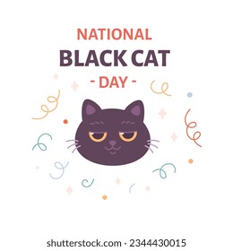 National Black Cat Day. Cute cat. Celebration, holiday, domestic cat. Vector illustration in flat style