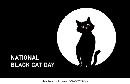 National Black Cat Day. Black cat, feline. Vector banner on a black background