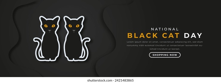 Estilo de corte del papel del Día del Gato Negro Nacional Ilustración de diseño vectorial para fondo, afiche, cartel, publicidad, tarjeta de saludo